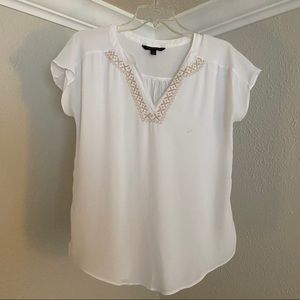White sheer short sleeve blouse